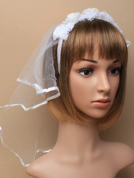 Picture of 9310 WHITE FABRIC ROSETTE AND LACE BRIDAL HEADDRESS
